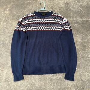 Vintage SSC Sweater Mens L Blue Fair Isle 80s Long Sleeve Pullover Acrylic